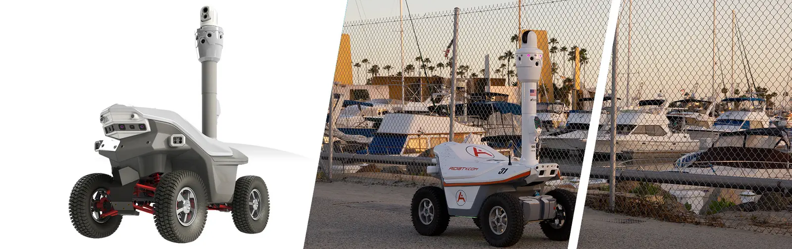 Argus S5 outdoor security robot equipped with panoramic cameras and a PTZ camera