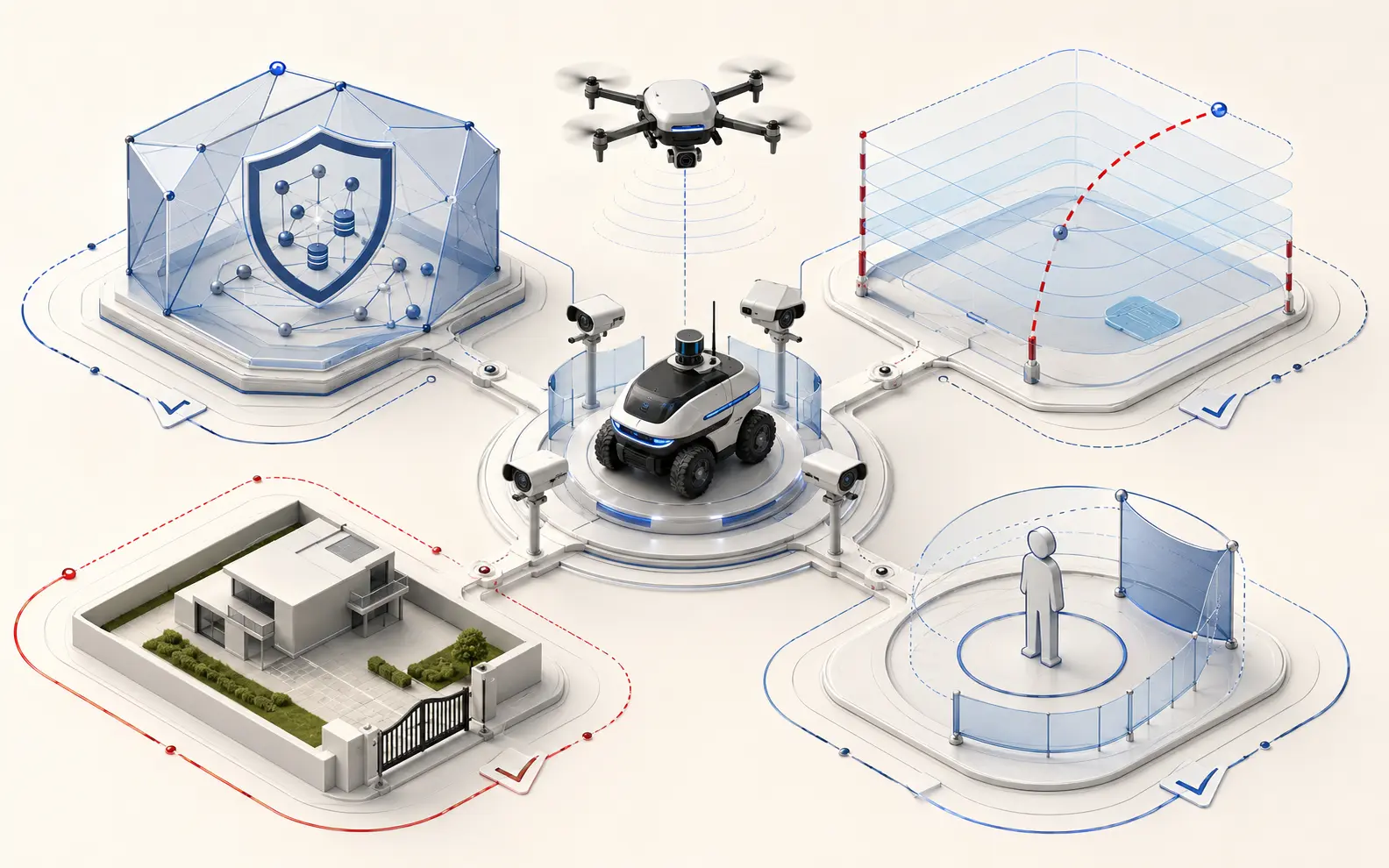 Robotic security architecture surrounded by Swiss rules for drones, personal data and video surveillance