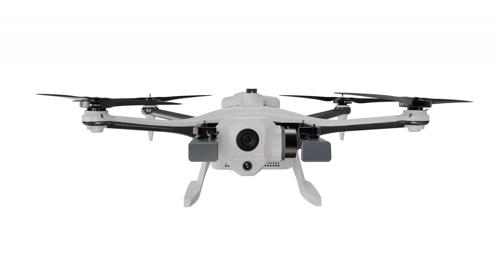 Drone autonome Percepto Air Max vu de face avec sa caméra stabilisée